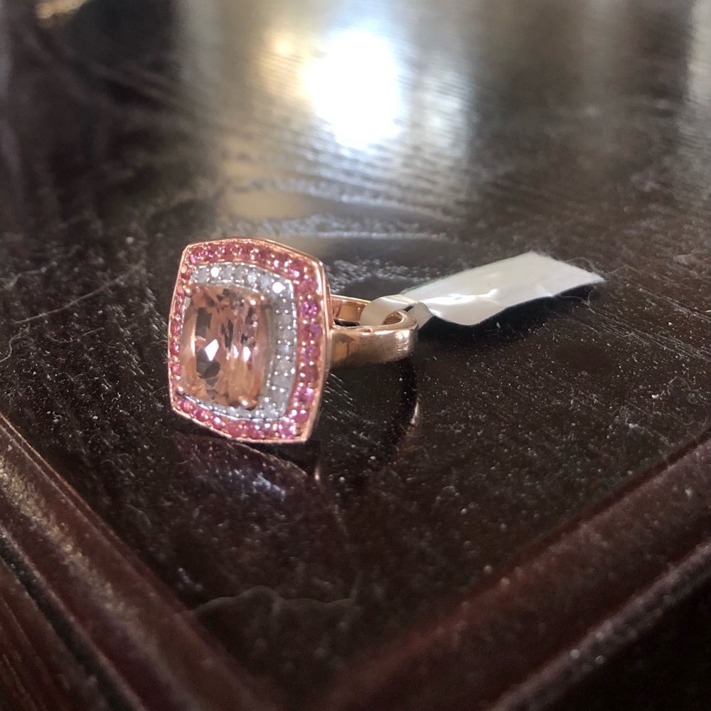 Pink Morganite & Diamonds Rose Gold plated Ring - Picture 2 of 16